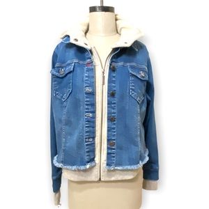 Peace Love World denim hoodie jacket